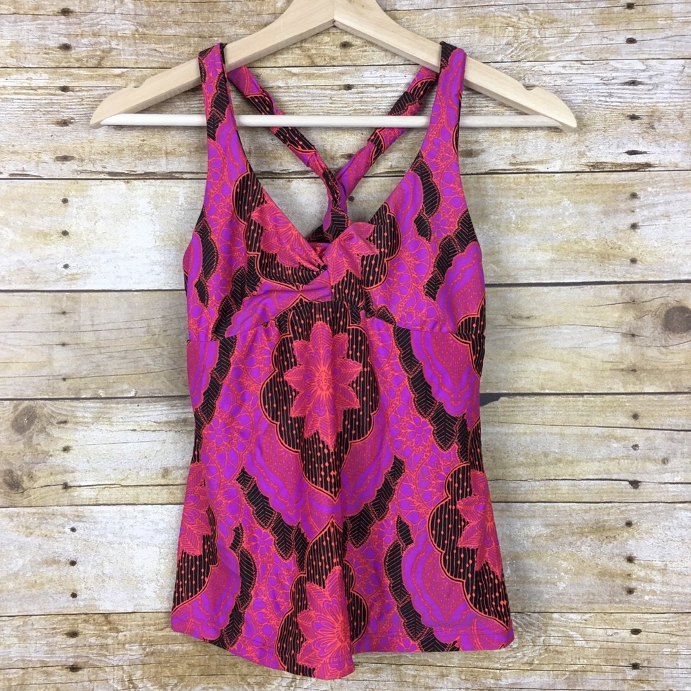 Prana Manori Tankini Swim Top Berry Purple Print